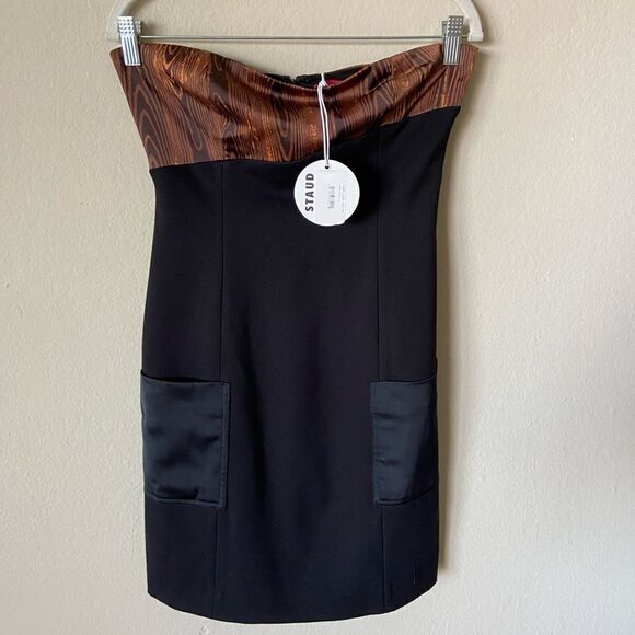 NWT Staud Sample Mini Brown Black Dress Strapless Size 4 - Picture 9 of 13